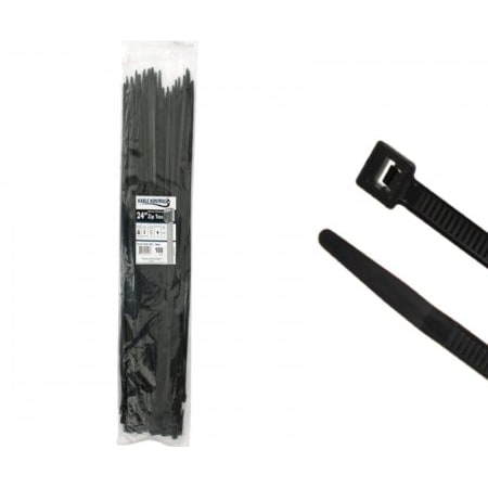 Kable Kontrol Cable Tie, 24 in L, 6.64 in Max Bundle Dia., Black, Nylon 6/6, 175 lb Strength, 100 PK CT-24-BK-100PK
